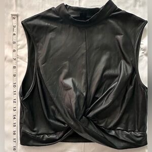 SHEIN Black Faux Leather Twist-Front Crop Top